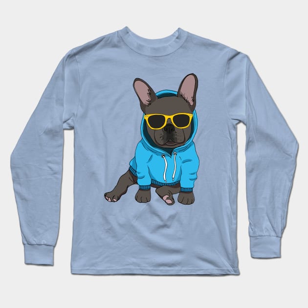 Hipster Frenchie (Black) Long Sleeve T-Shirt by Megan Roy